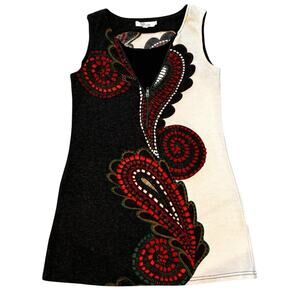 Aryeh Paisley Sweater Dress Gray Rust Cream Sleeveless Zip V Neckline Large